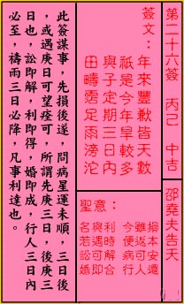 关帝灵签 第26签：中吉 邵尧夫告天