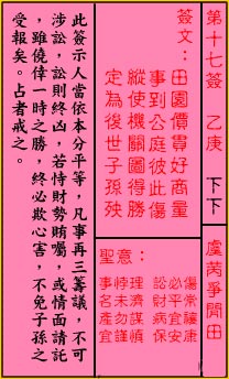 关帝灵签 第17签：下下 虞芮争闲田